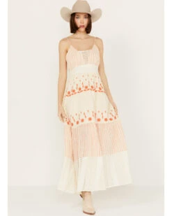 Miss Me Women's Floral Embroidered Sleeveless Maxi Dress