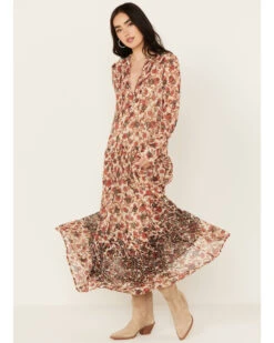 Free People Women's See It Through Floral Long Sleeve Maxi Dress