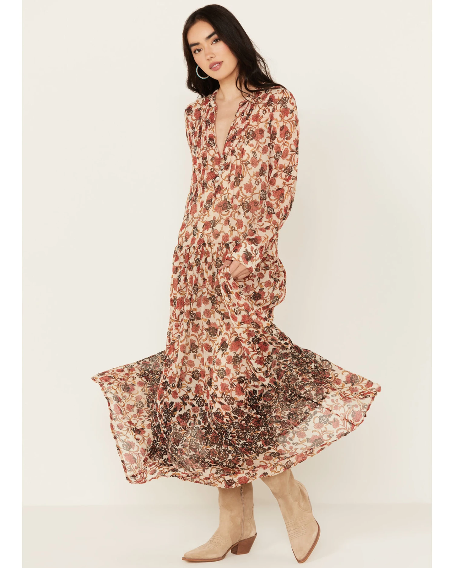 Free People Women's See It Through Floral Long Sleeve Maxi Dress 1 Free People Women's See It Through Floral Long Sleeve Maxi Dress