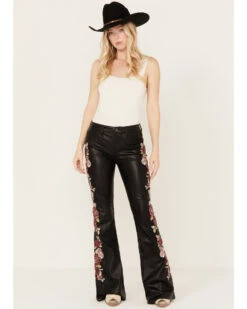 Driftwood Women's High Rise Vegan Leather Fallen Roses Flare Pants 7 Driftwood Women's High Rise Vegan Leather Fallen Roses Flare Pants -Modern Fashion Sales 2000392197 001 P1
