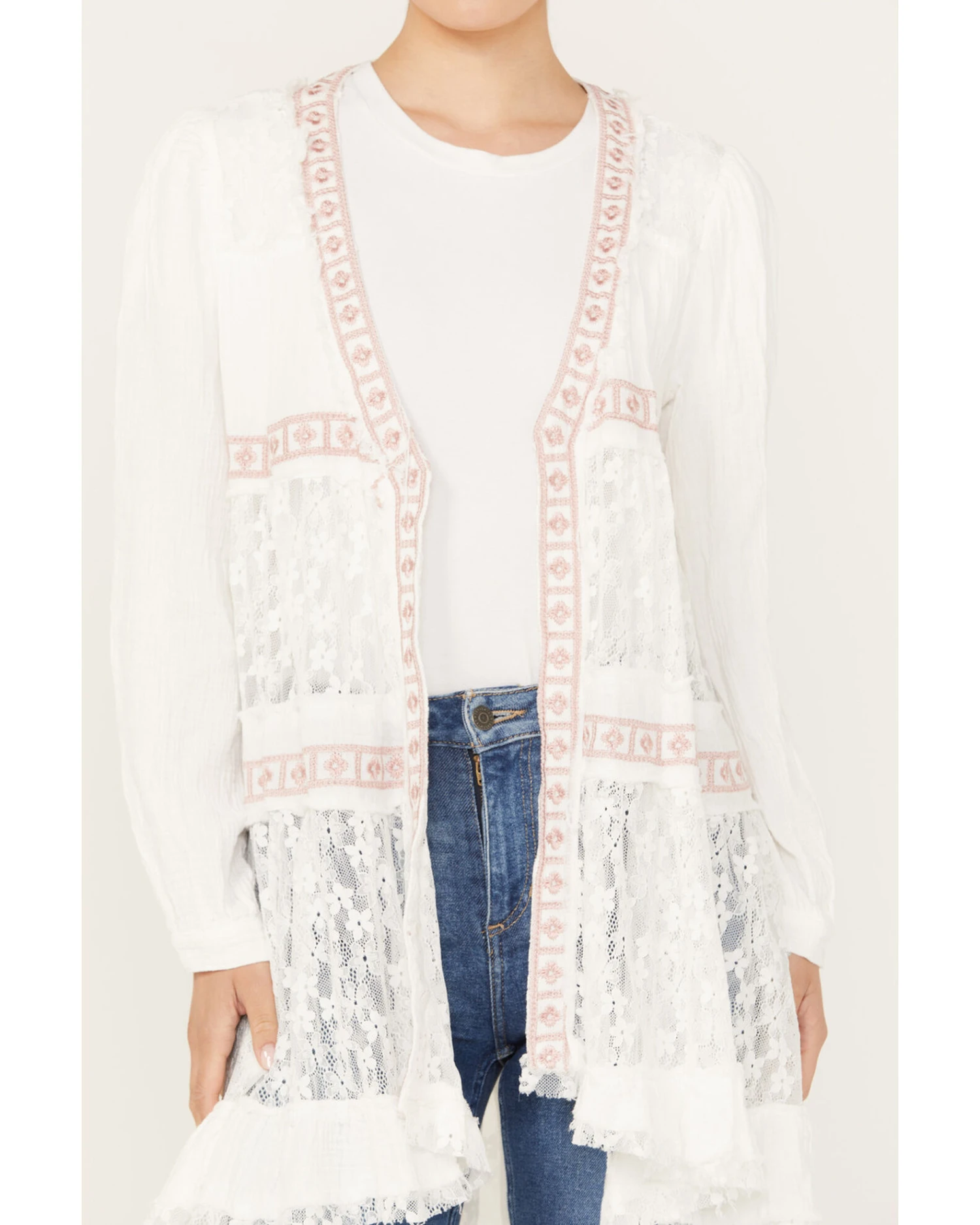 POL Women's Tiered Ditsy Print Long Sleeve Kimono 1 POL Women's Tiered Ditsy Print Long Sleeve Kimono