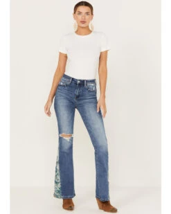 Vervet Women's Pound Medium Wash High Rise Floral Flare Jeans -Modern Fashion Sales 2000394124 414 P1