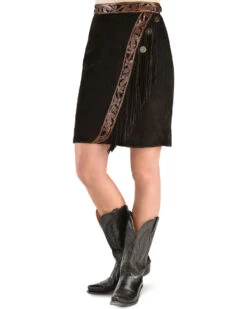 Kobler Leather Women's Tooled Leather & Fringe Sedona Suede Skirt
