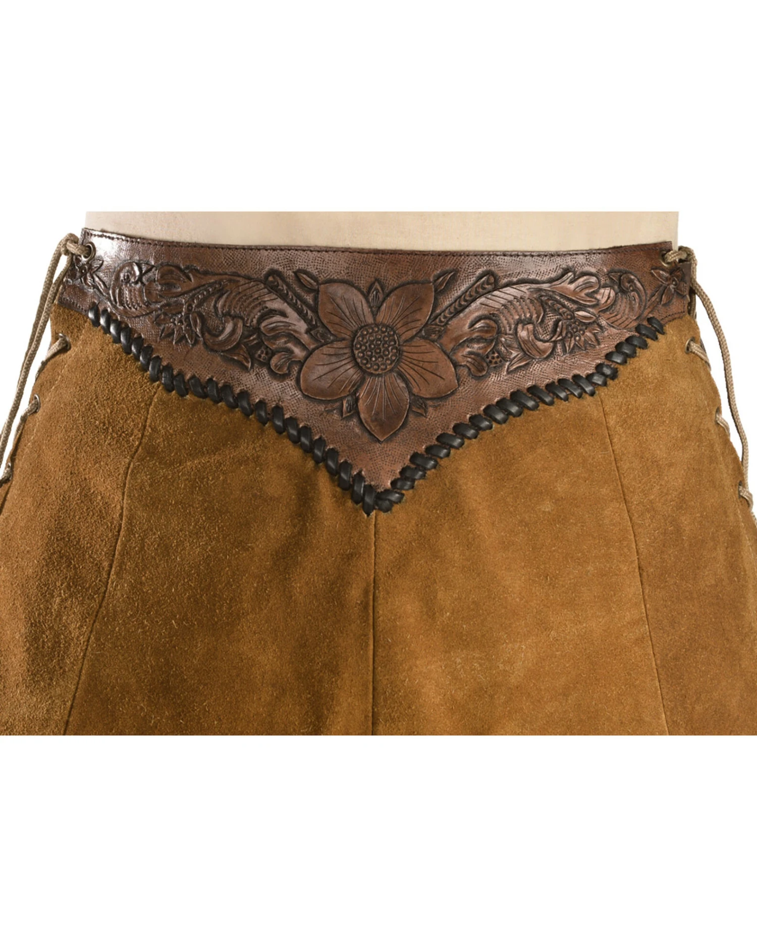 Kobler Leather Women's Choctaw Tooled Leather Lace-Up Suede Skirt 2 Kobler Leather Women's Choctaw Tooled Leather Lace-Up Suede Skirt - Image 2