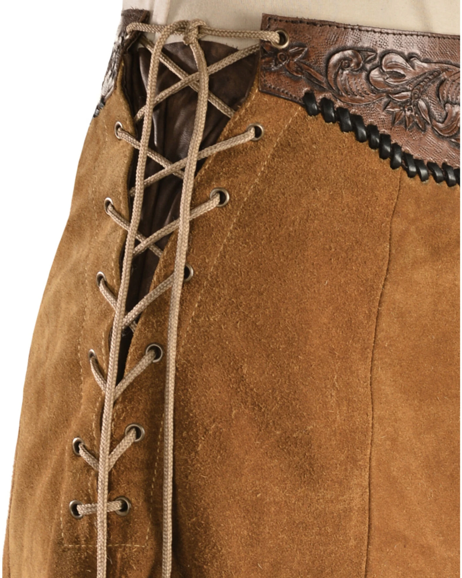 Kobler Leather Women's Choctaw Tooled Leather Lace-Up Suede Skirt 1 Kobler Leather Women's Choctaw Tooled Leather Lace-Up Suede Skirt